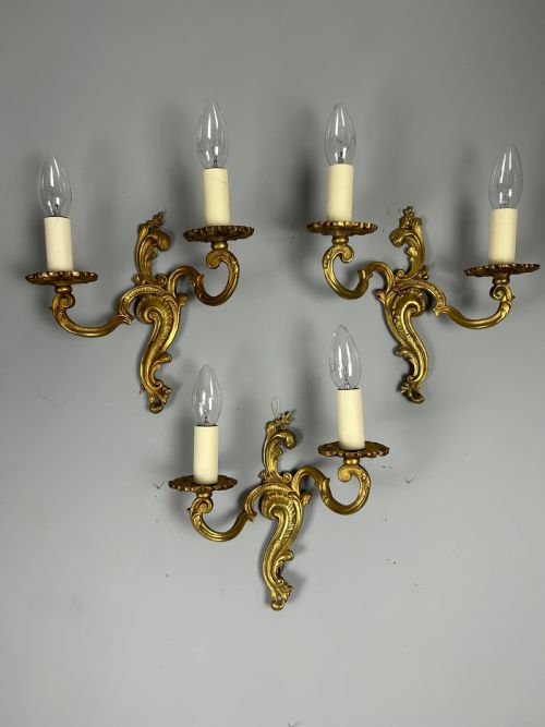 Set of 3 French Gilded Twin Arm Antique Wall Lights
