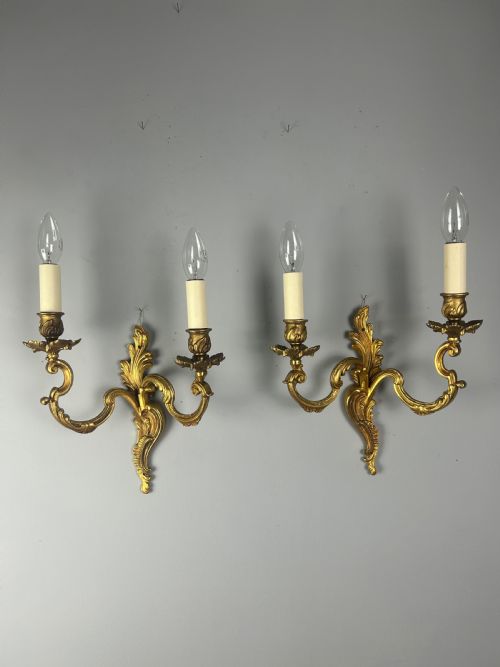 Pair of French Gilt Brass Antique Wall Lights
