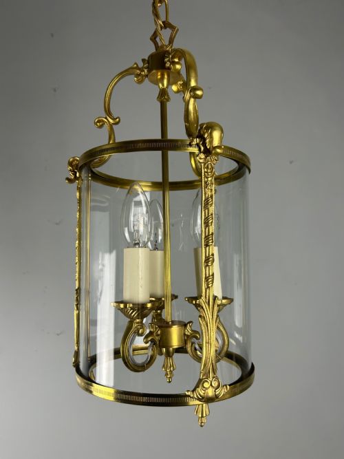 French Brass Triple Light Antique Lantern, Rewired