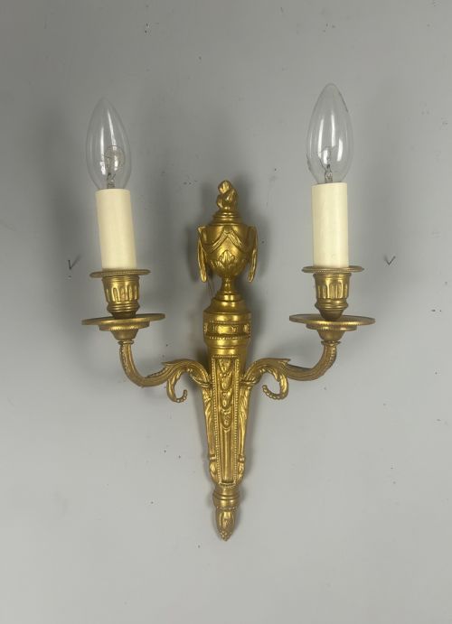 Single French Gilt Brass Antique Wall Light, Rewired