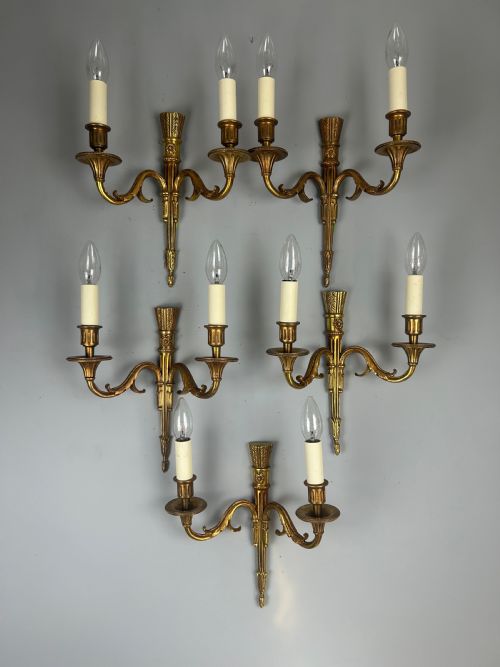 Set of 5 French Gilded Bronze Wall Lights