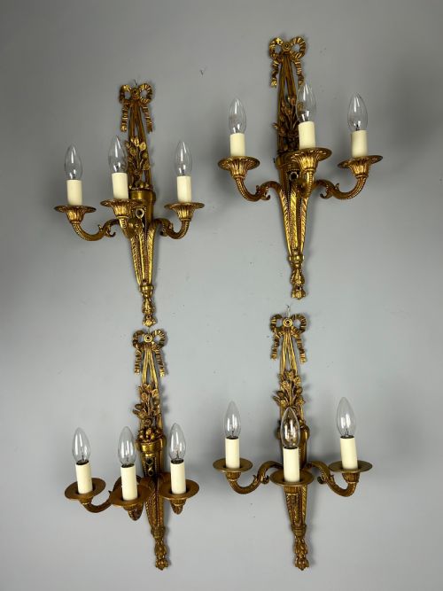 Set of 4 French Triple Arm Antique Wall Lights