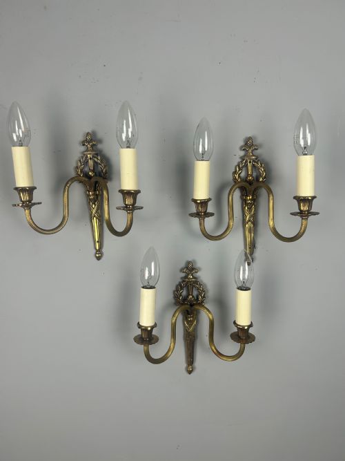 Set of 3 French Small Brass Antique Wall Lights