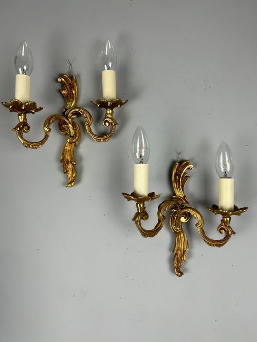 Pair of French Gilded Twin Arm Antique Wall Lights