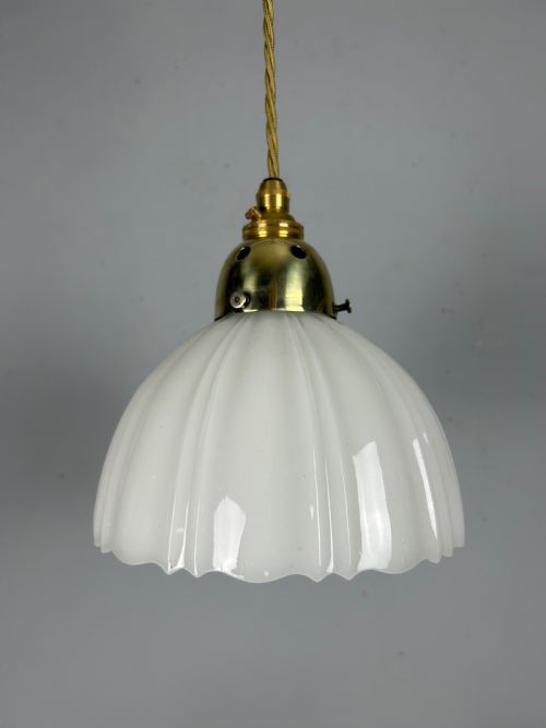 Edwardian Moonstone Glass Shade Pendant Ceiling Light