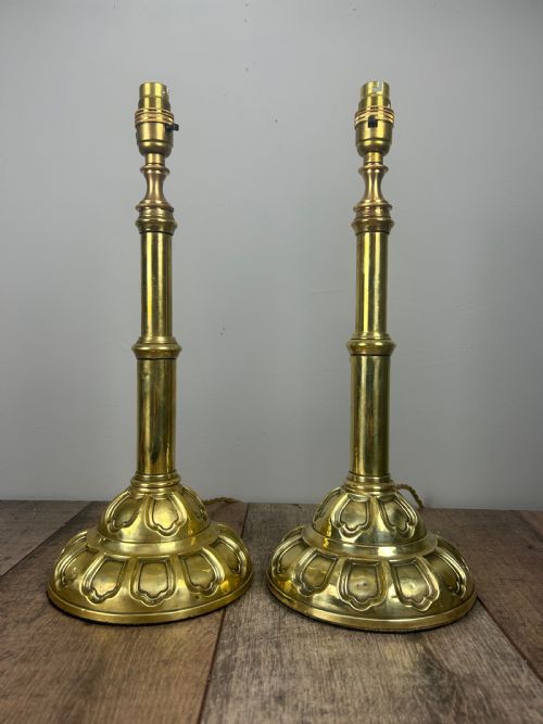 Pair of Heavy English Brass Table Lamps