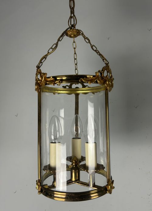 French Triple Light Brass Lantern, Rewired