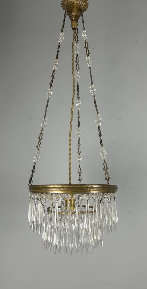 Two Tier Crystal Lustre Chandelier, Ceiling Light, Rewired