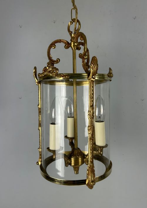 FRENCH GILDED BRASS TRIPLE LIGHT ANTIQUE LANTERN - ADDITIONAL PHOTO 5
