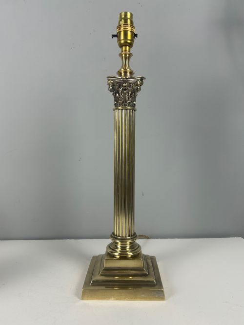 Hinks & Sons Victorian Brass Corinthian Column Table Lamp, Rewired