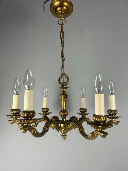 French Gilded Bronze 6 Light Antique Chandelier