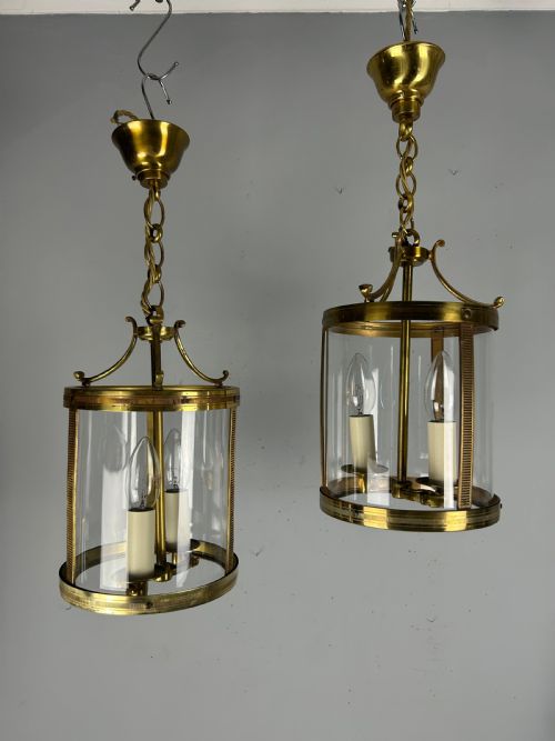 Pair of French Gilded Brass Twin Light Lanterns