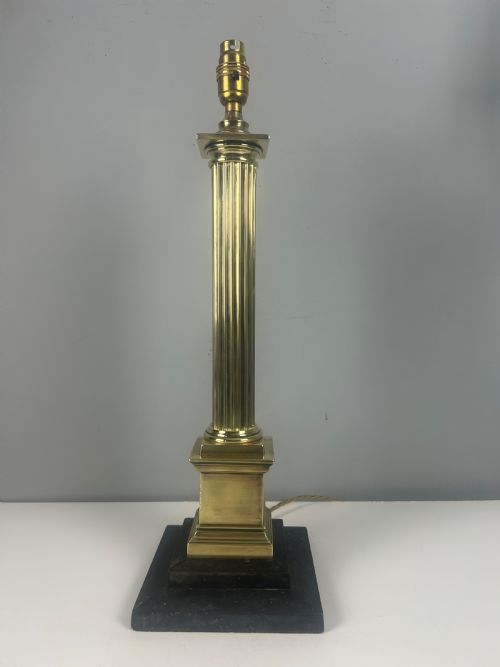 Victorian Tall Brass Column Table Lamp with Slate Base, Rewired