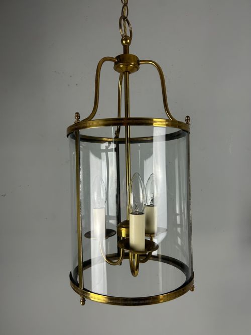 Large French Triple Light Brass Lantern, Rewired