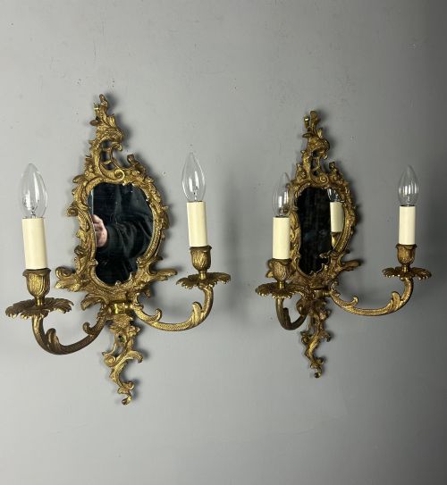FRENCH PAIR OF GILDED ANTIQUE GIRANDOLES WALL LIGHTS