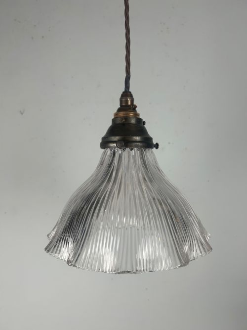 French Holophane Pendant Ceiling Light with Original Shade