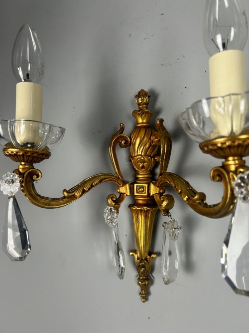 PAIR OF FRENCH GILDED CRYSTAL ANTIQUE WALL LIGHTS - ADDITIONAL PHOTO 2