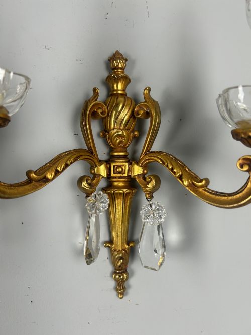 PAIR OF FRENCH GILDED CRYSTAL ANTIQUE WALL LIGHTS - ADDITIONAL PHOTO 3