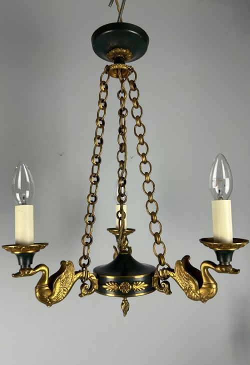 French Triple Light Empire Chandelier, Ceiling Light