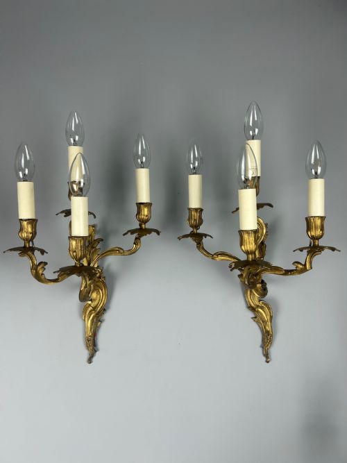 Pair of French Gilded Four Arm Antique Wall Lights