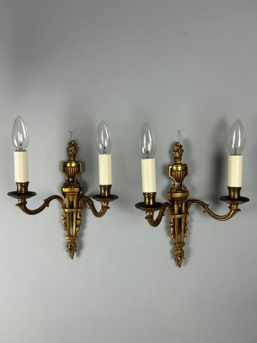 FRENCH PAIR OF GILDED ANTIQUE WALL LIGHTS - ADDITIONAL PHOTO 5