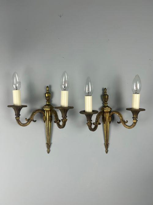 French Pair of Gilded Antique Wall Lights, Rewired