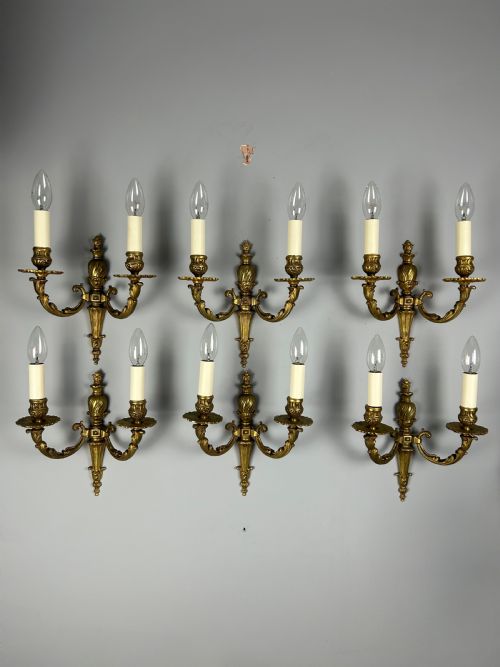Set of 6 French Gilded Antique Wall Lights, Rewired