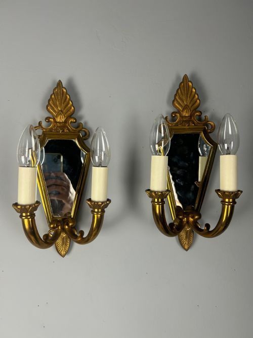 Pair of Gerfaux Paris Mirror Gilded Bronze Wall Lights