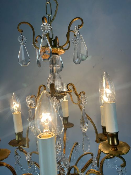 FRENCH BRASS CRYSTAL 6 LIGHT CHANDELIER - ADDITIONAL PHOTO 3