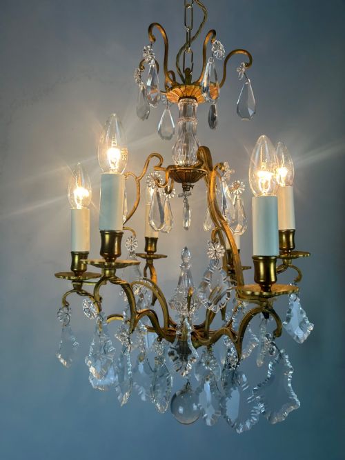 FRENCH BRASS CRYSTAL 6 LIGHT CHANDELIER - ADDITIONAL PHOTO 6