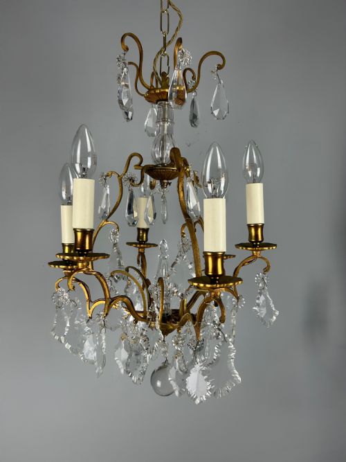 FRENCH BRASS CRYSTAL 6 LIGHT CHANDELIER - ADDITIONAL PHOTO 11