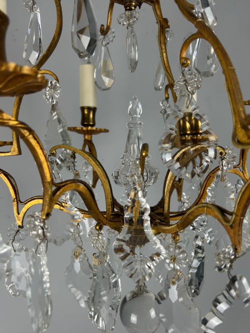 FRENCH BRASS CRYSTAL 6 LIGHT CHANDELIER - ADDITIONAL PHOTO 14