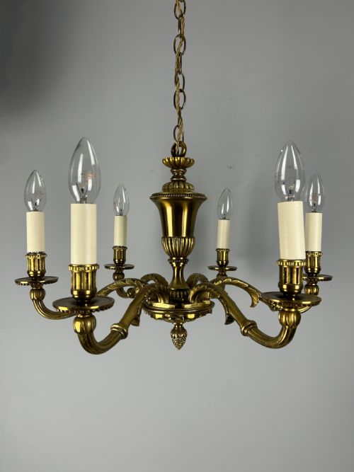 French Gilded Brass 6 Light Antique Chandelier