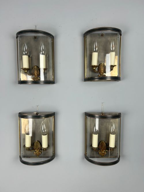Set of 4 French Empire Gilded Convex Half Lanterns, Wall Lights