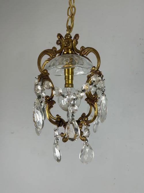 French Single Light Gilt Brass Chandelier, Ceiling Light