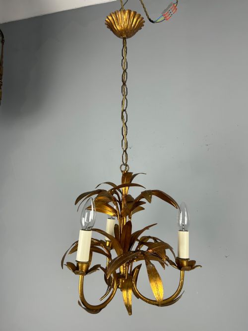 FRENCH GILT 3 LIGHT CHANDELIER CEILING LIGHT REWIRED - ADDITIONAL PHOTO 4