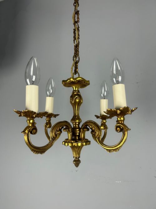 Small French Gilded 4 Light Chandelier