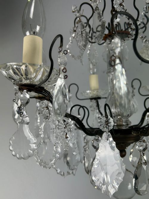ANTIQUE FRENCH DARK BRASS 6 LIGHT CRYSTAL CHANDELIER - ADDITIONAL PHOTO 5