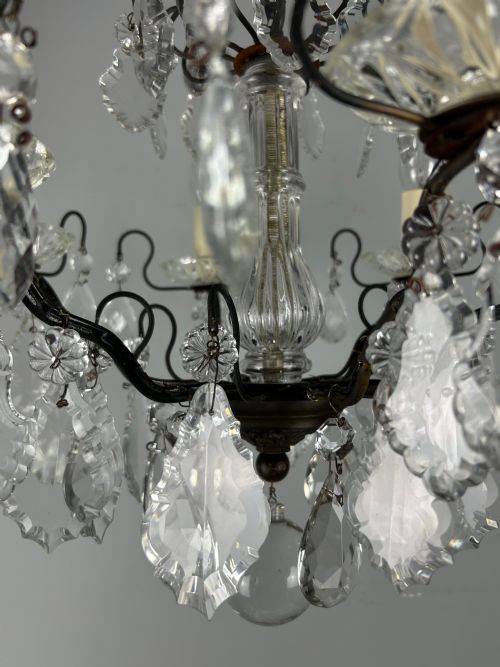 ANTIQUE FRENCH DARK BRASS 6 LIGHT CRYSTAL CHANDELIER - ADDITIONAL PHOTO 6