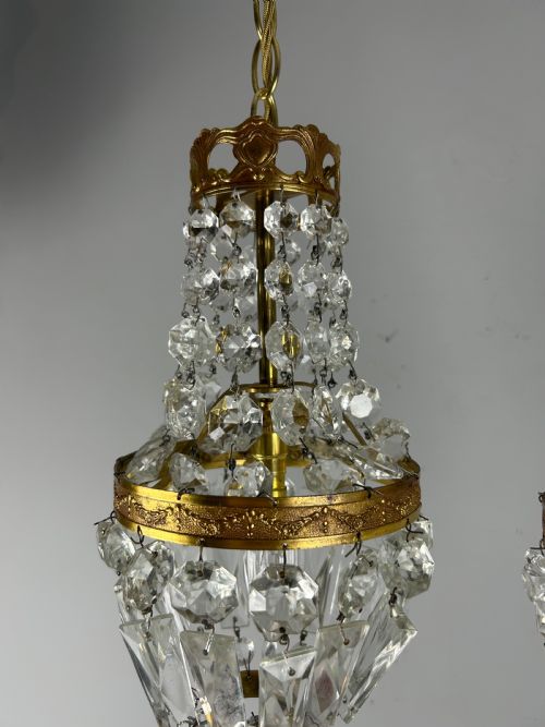 PAIR OF FRENCH CRYSTAL SINGLE LIGHT CHANDELIERS CEILING LIGHTS - ADDITIONAL PHOTO 5