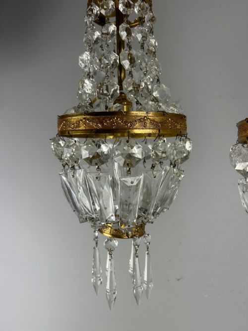 PAIR OF FRENCH CRYSTAL SINGLE LIGHT CHANDELIERS CEILING LIGHTS - ADDITIONAL PHOTO 6