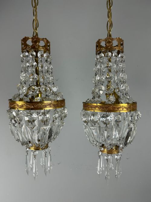 PAIR OF FRENCH CRYSTAL SINGLE LIGHT CHANDELIERS CEILING LIGHTS - ADDITIONAL PHOTO 8