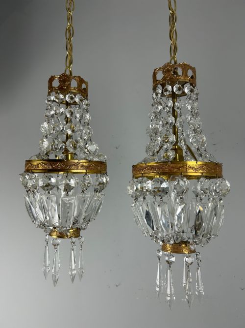 PAIR OF FRENCH CRYSTAL SINGLE LIGHT CHANDELIERS CEILING LIGHTS - ADDITIONAL PHOTO 7
