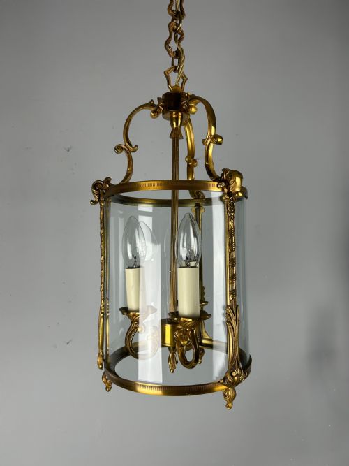 French Gilded Triple Light Convex Hall Lantern