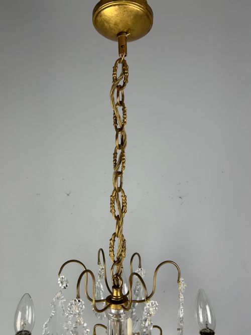 FRENCH GILDED BRASS CRYSTAL 6 LIGHT ANTIQUE CHANDELIER - ADDITIONAL PHOTO 3