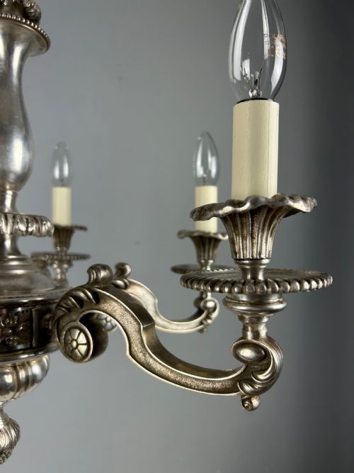 ENGLISH SILVER PLATED 6 LIGHT ANTIQUE CHANDELIER - ADDITIONAL PHOTO 8