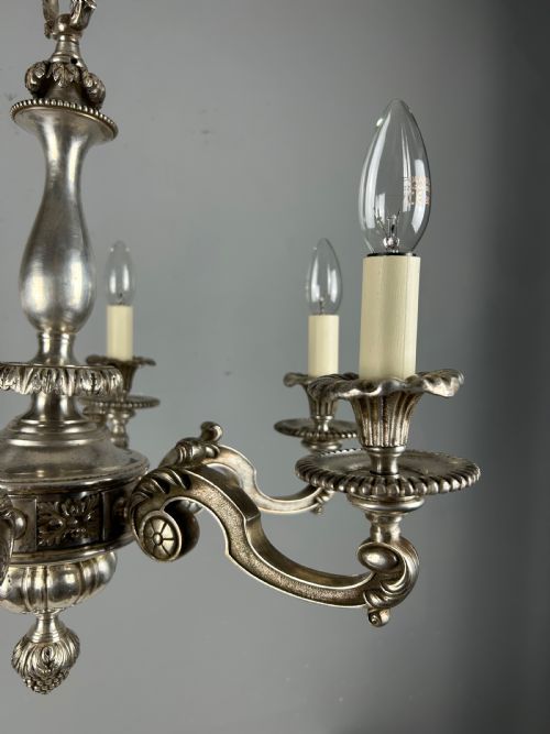 ENGLISH SILVER PLATED 6 LIGHT ANTIQUE CHANDELIER - ADDITIONAL PHOTO 10