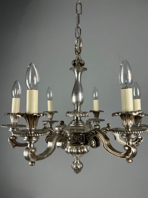 ENGLISH SILVER PLATED 6 LIGHT ANTIQUE CHANDELIER - ADDITIONAL PHOTO 11