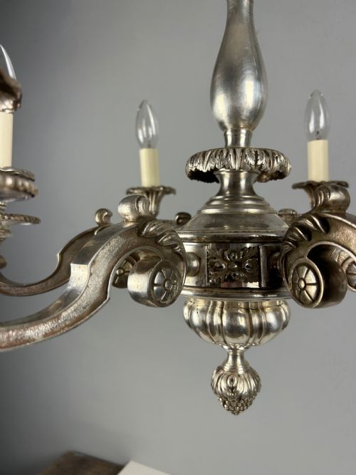 ENGLISH SILVER PLATED 6 LIGHT ANTIQUE CHANDELIER - ADDITIONAL PHOTO 12