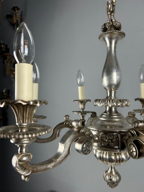 ENGLISH SILVER PLATED 6 LIGHT ANTIQUE CHANDELIER - ADDITIONAL PHOTO 13